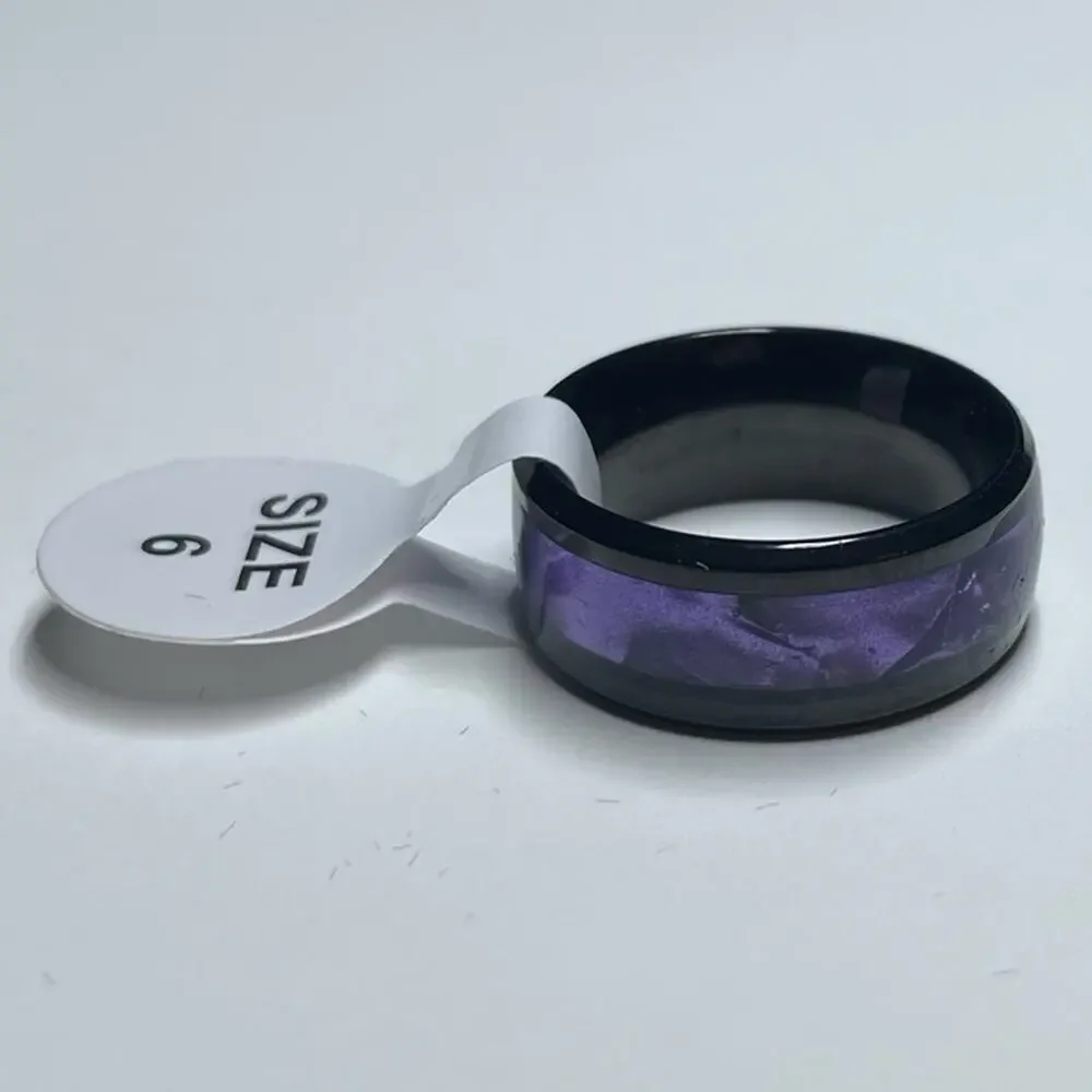 8mm Black Tungsten With Synthetic Purple Tiger Cowrie Inlay Band Ring Size 6